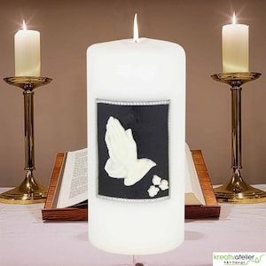 Mourning candle customizable Praying hands, decorated in black and white, mourning light, memorial candle for the deceased, condolence candle, sympathy candle