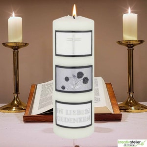 Simple mourning candle personalizable in ivory &quot;In loving memory&quot; with tiles, silver, memorial candle, mourning light, condolence candle