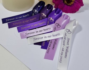 RIP Personalised Funeral Ribbons. Shaped Memorial Ribbons Ribbon With Linked Hearts. Forever In Our Hearts Memorial Bows Funeral Favour UK