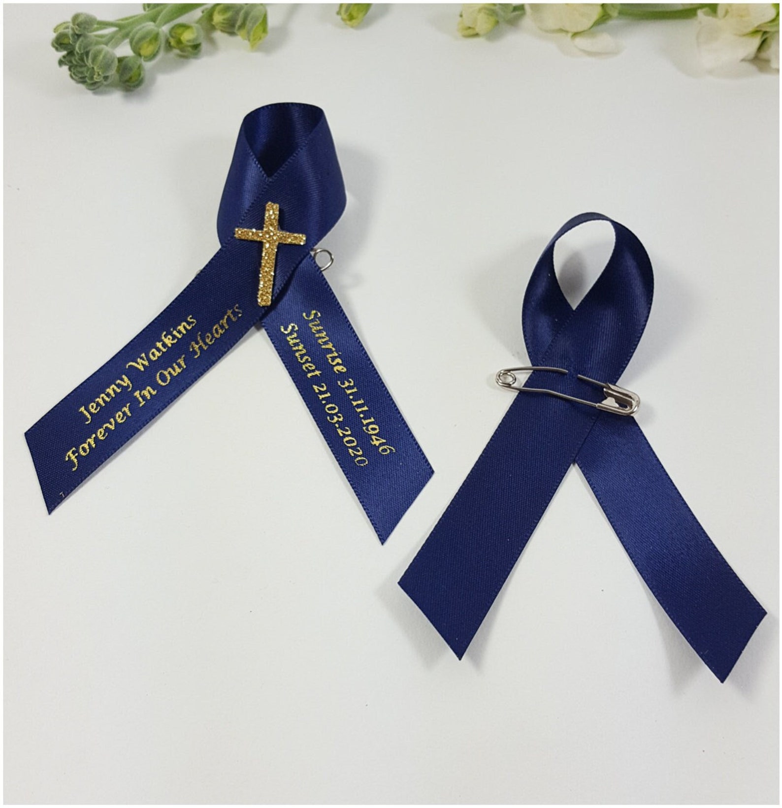 Personalised Funeral Ribbons. in Loving Memory Pre Shaped Satin Ribbon ...