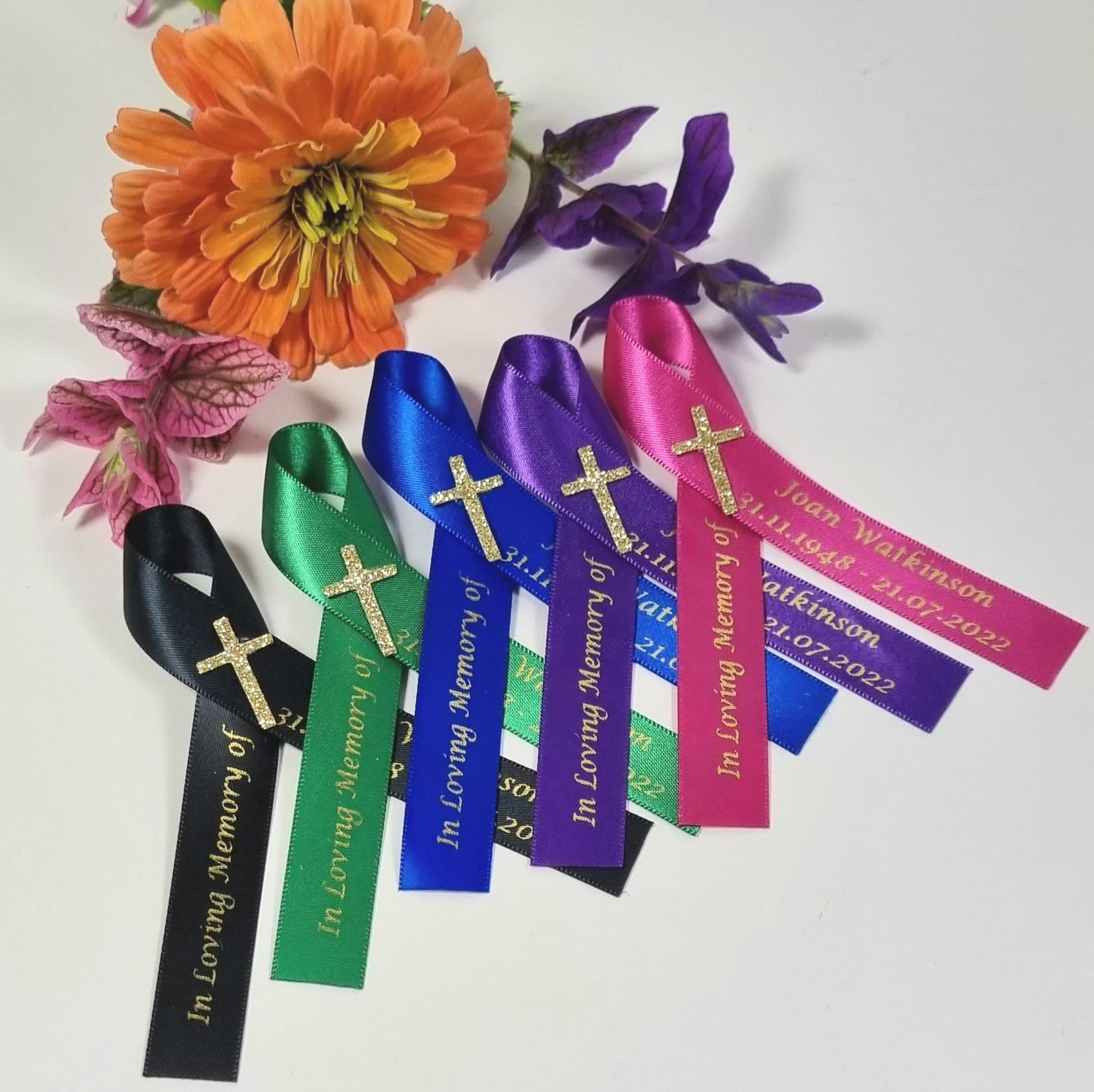 Ready to Wear Personalised Funeral Ribbons. Pre Shaped Satin Ribbon Bow ...