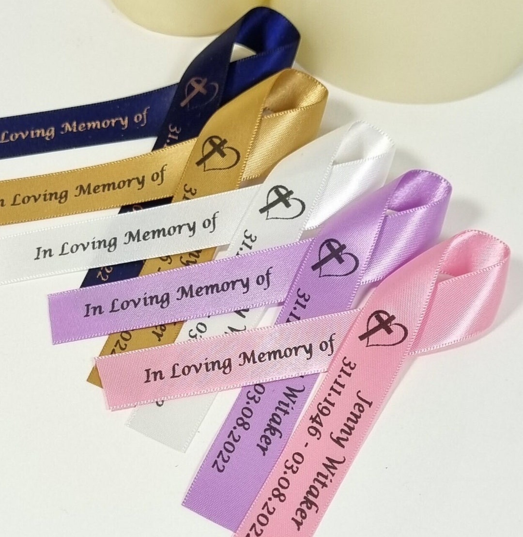 Personalised Memorial Funeral Ribbon. Cross and Heart Handmade UK ...