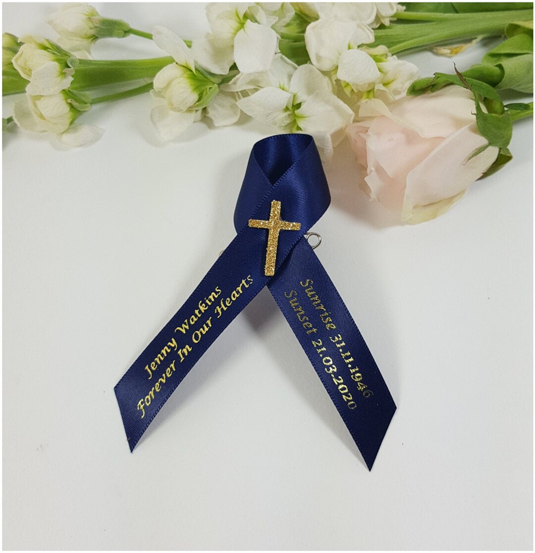 Personalised Funeral Ribbons. in Loving Memory Pre Shaped Satin Ribbon