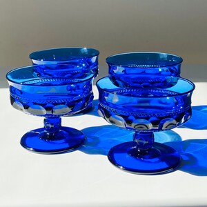 Vintage Cobalt Blue set of 4 Martinsville Thumbprint Coupe Glasses - MCM Kitchen decor - vintage glassware