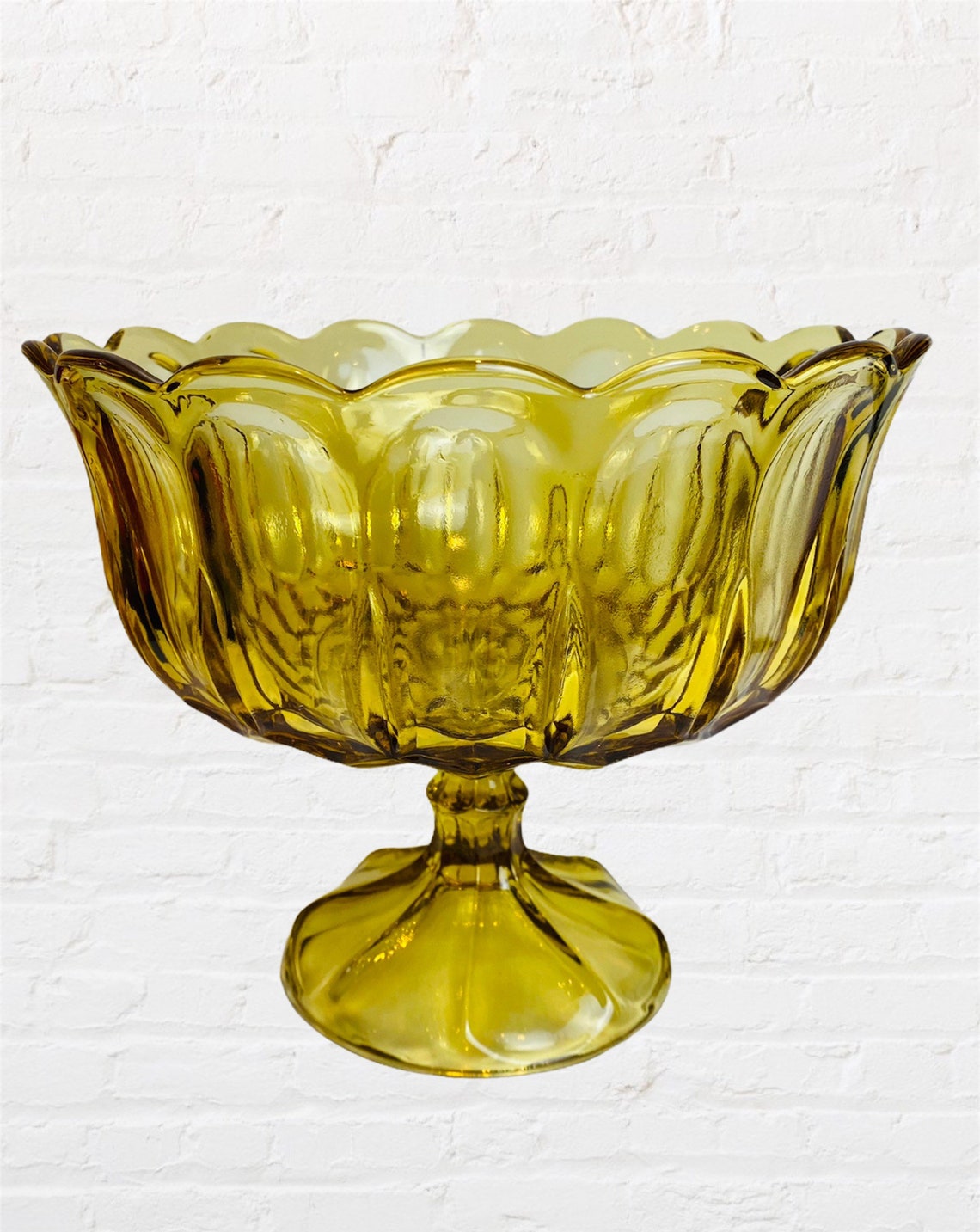 Vintage light Amber colored Flower shaped glass Trifle Bowl. Etsy