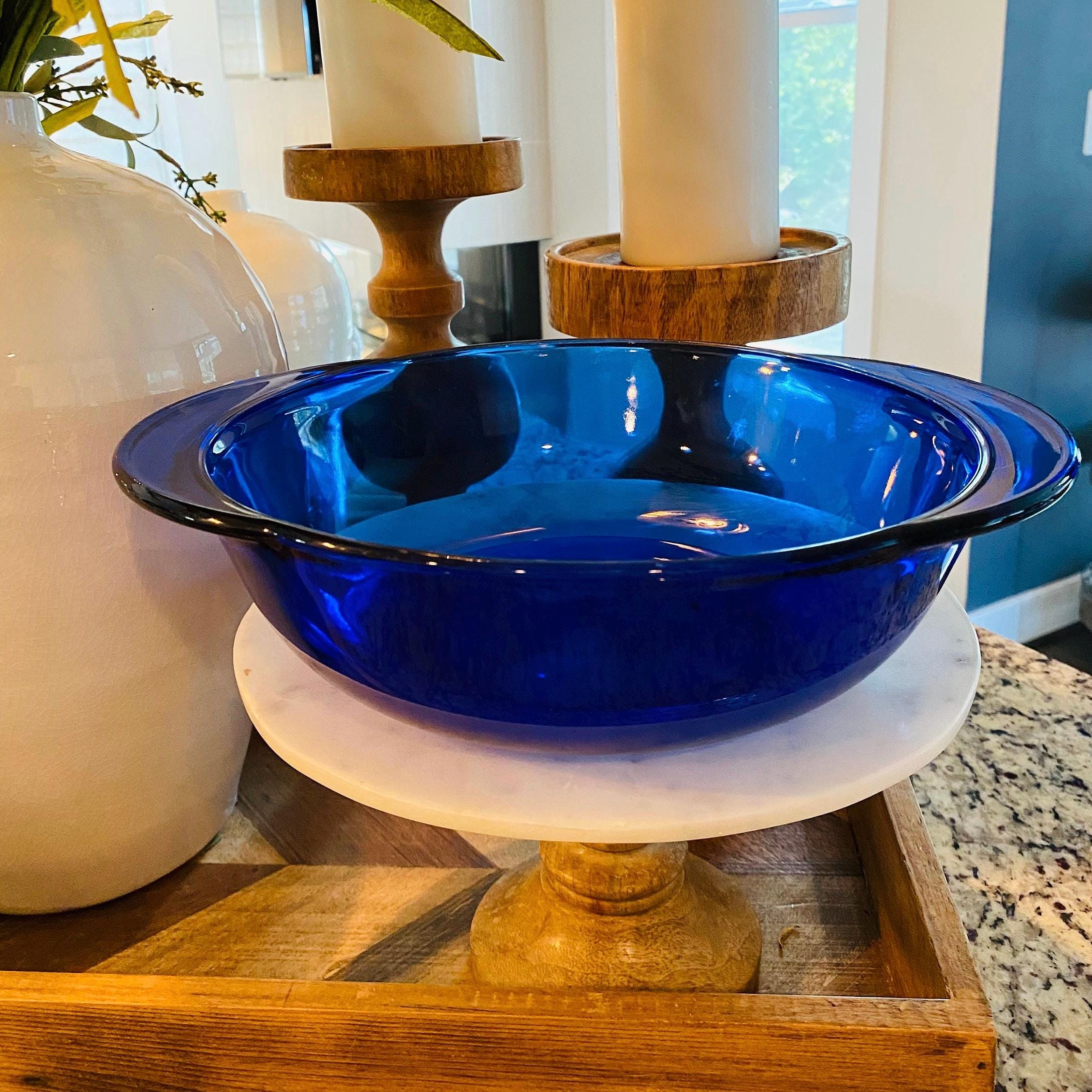Vintage Anchor Hocking 80's Cobalt Blue 2 Quart Glass Serving