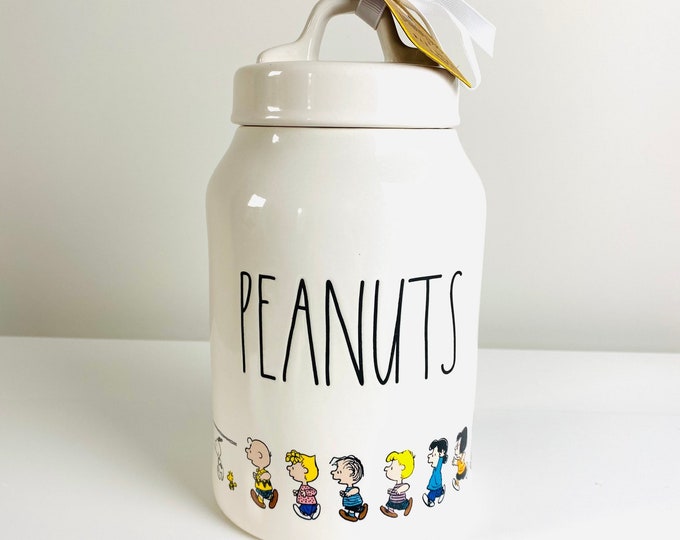 NEW Rae Dunn 2023 White PEANUTS Charlie and Snoopy Jar, 8 Tall Canister