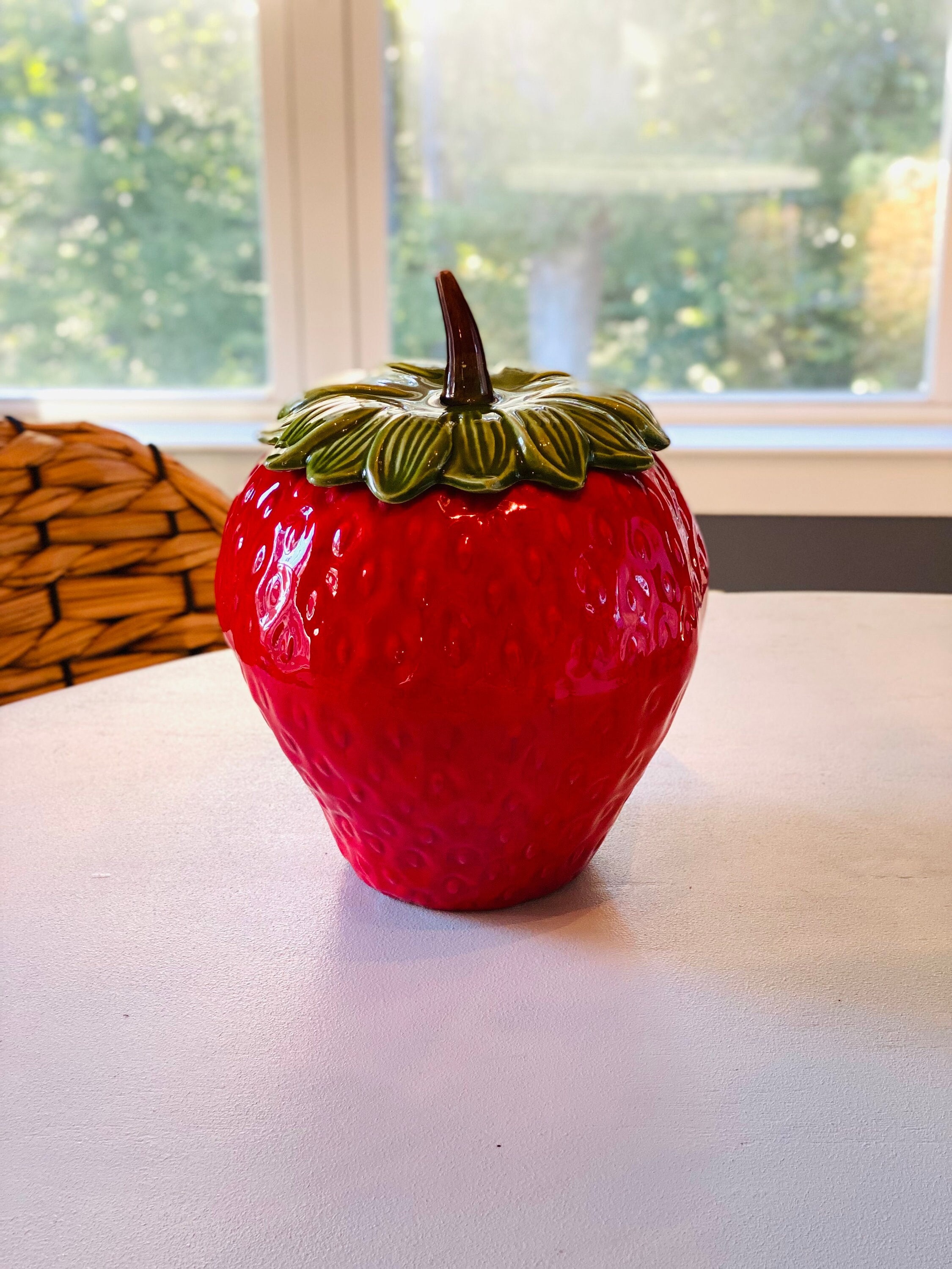 Vintage 1960's Large Strawberry Ceramic Cookie Jar, Made in the