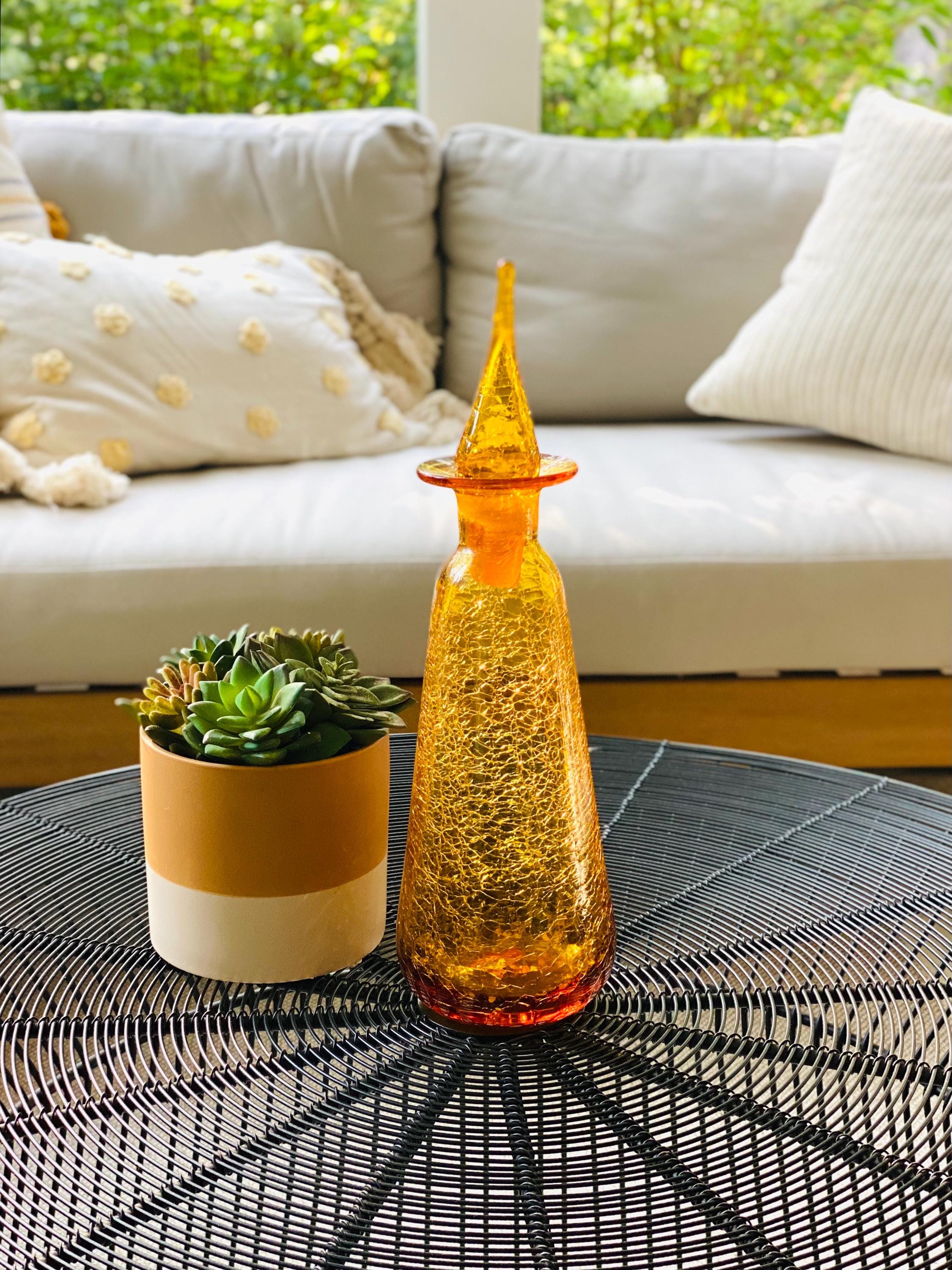 希少なヴィンテージ BLENKO ブレンコガラス 置物 手拭きガラスアメリカ雑貨 Vintage Blenko Handcrafted Glass Vase-Clear Blue w/Black