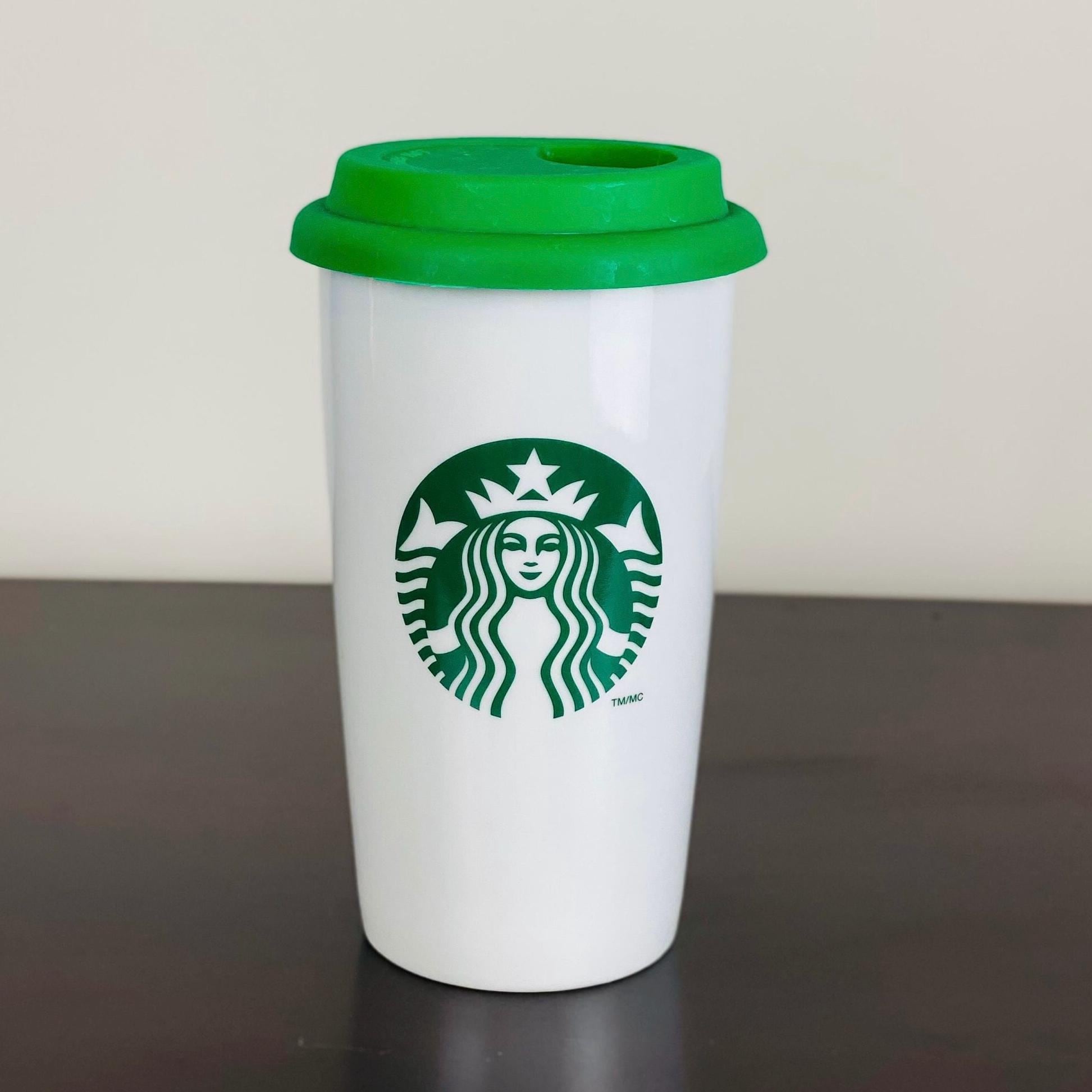 Starbucks Vintage 2011 White Ceramic 12 Fl Oz Double Walled Travel