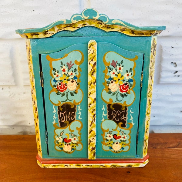 Vintage DORA KUHN Wardrobe - Painted Doll House Miniature Furniture - Vintage German Bavarian Dollhouse Furniture - folk art doll house