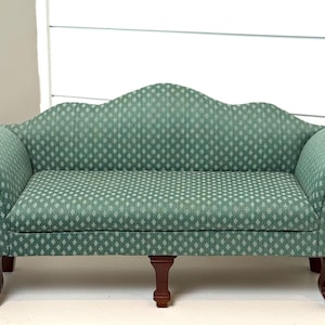 Vintage Kingstate Dollcrafter Upholstered XL Green Diamond Pattern 25” Long Doll Sofa - American Girl Doll Style furniture Couch