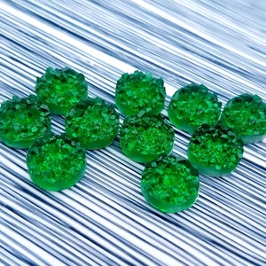 St. Patty&#39;s Green Druzy | 10 piece Resin 10mm chunky druzy | Green druzy | Fits 10mm setting | Winter Druzy | St. Patrick cabochon
