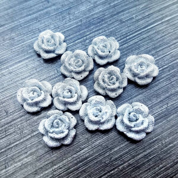 Silver Rose flat back cabochon | 13mm cabochon lot | Spring cabochon mix | Flat back setting | Floral cabochon | Summer print mix