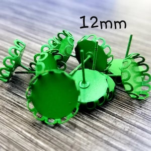 Green Lace Earring Setting | 10 pc 12mm Earring Setting | Christmas Green Earring Lot | Wholesale Earrings | Green earring tray | Bezel