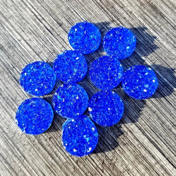 Sapphire blue druzy | 10 piece 12mm blue crystal druzy | Resin Glitter druzy | AB iridescent | 12mm DIY druzy | Blue druzy wholesale lot