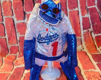 Elton John replicaDodger Pet Costume, Dodger sequin pet costume, Elton John dog costume, Elton John pet costume, sequin baseball pet costume