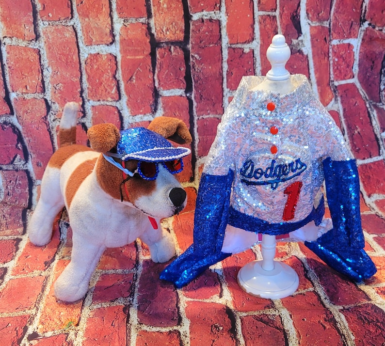 Elton John replicaDodger Pet Costume, Dodger sequin pet costume, Elton John dog costume, Elton John pet costume, sequin baseball pet costume image 5