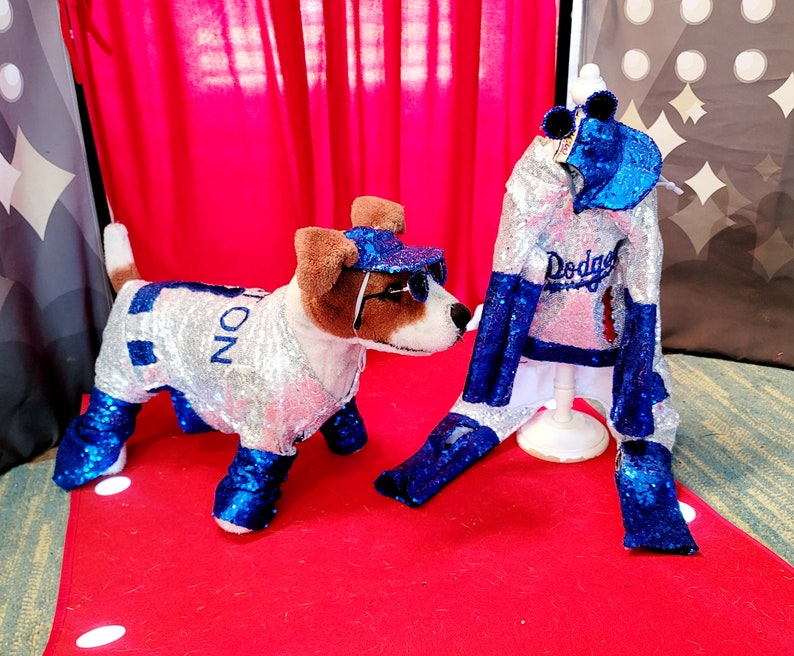 Elton John replicaDodger Pet Costume, Dodger sequin pet costume, Elton John dog costume, Elton John pet costume, sequin baseball pet costume image 9