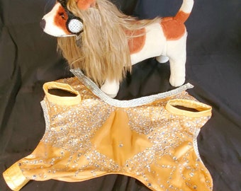 Britney Spears pet tan diamond costume, Britney spears dog tan diamond costume, Britney spears myv outfit pet, pop singer pet costume