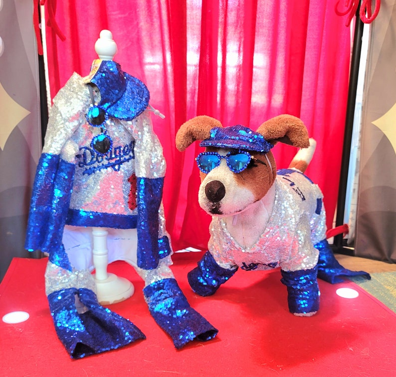 Elton John replicaDodger Pet Costume, Dodger sequin pet costume, Elton John dog costume, Elton John pet costume, sequin baseball pet costume image 6