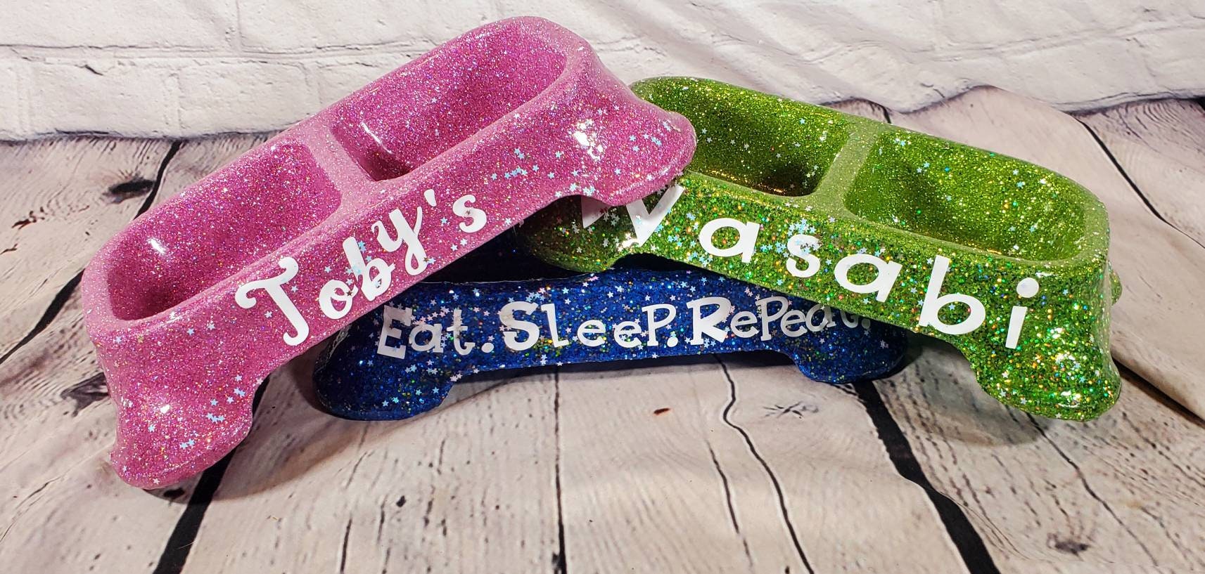 Glitter Dual Dog Food Bowl Dual Pet Bowl Personalize Glitter Dual Food Bowl Cat Glitter Bowl Dog Glitter Food Bowl Pink Food Bowl Teal Etsy Canada