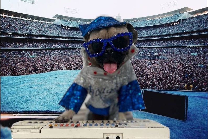 Réplica de Elton JohnDodger disfraz de mascota, disfraz de mascota de lentejuelas Dodger, disfraz de perro de Elton John, disfraz de mascota de Elton John, disfraz de mascota de béisbol de lentejuelas imagen 3