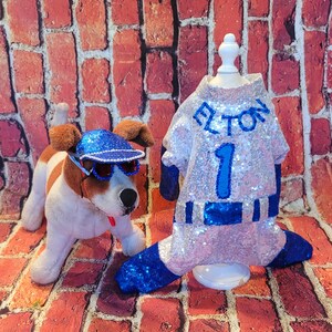 Elton John replicaDodger Pet Costume, Dodger sequin pet costume, Elton John dog costume, Elton John pet costume, sequin baseball pet costume image 7