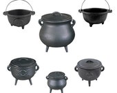 Cast Iron Cauldron with Lid and Carry Handle for Spells, Smudging, Ritual Blessings Great for Halloween Decor