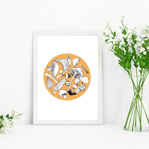 Mushroom circle hand-drawn illustration digital print with colour kitchen home wall art print image 8