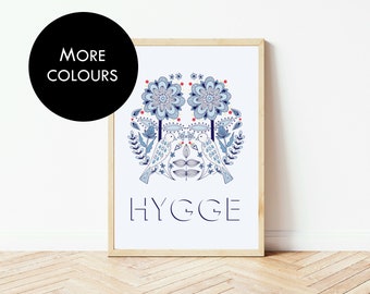 Scandi Hygge letter print and hand-drawn symmetrical floral and bird illustration print  |  wall art  |  Scandinavian inspired home decor