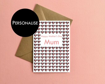 Repeat pattern leopard print heart card  |  Love heart card  |  Happy Mother's Day  |  Personalise name/message  |  Happy Valentine's Day