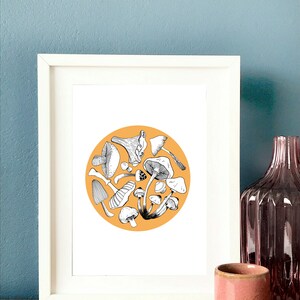 Mushroom circle hand-drawn illustration digital print with colour kitchen home wall art print image 7