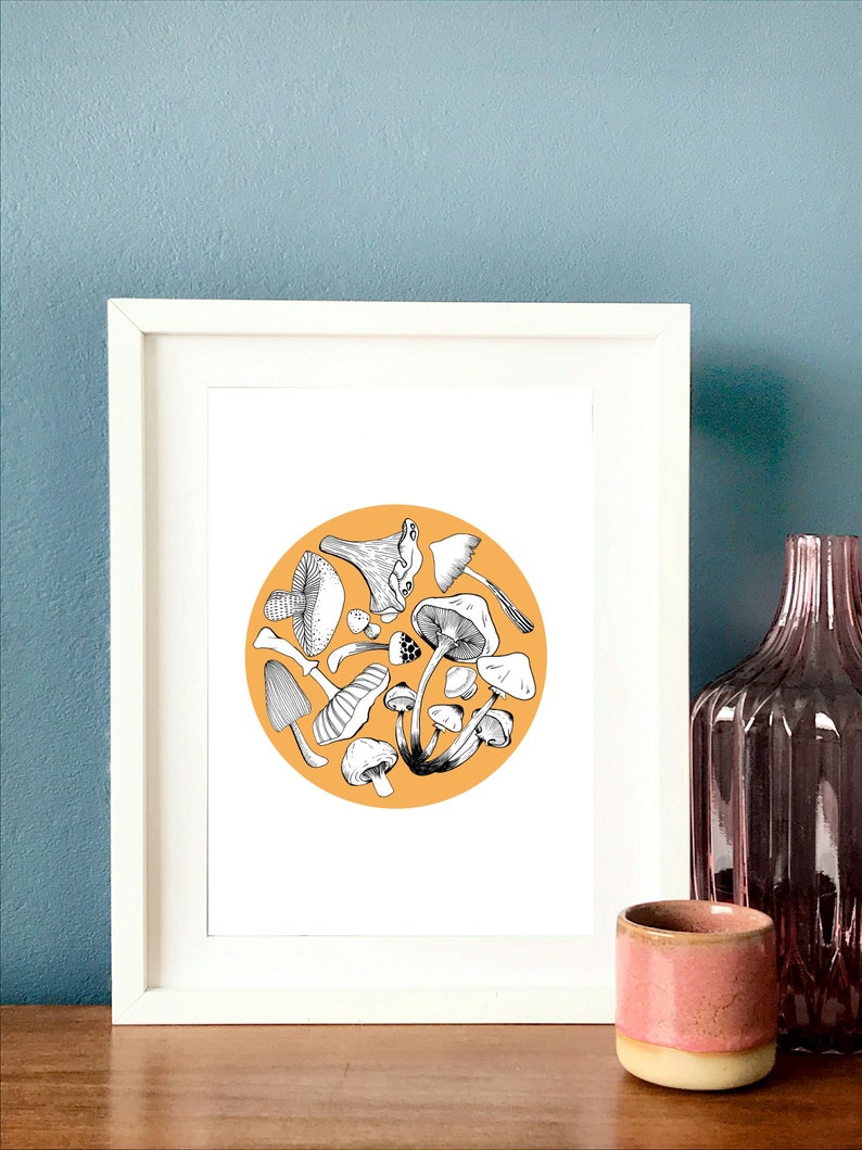 Mushroom circle hand-drawn illustration digital print with colour kitchen home wall art print image 10
