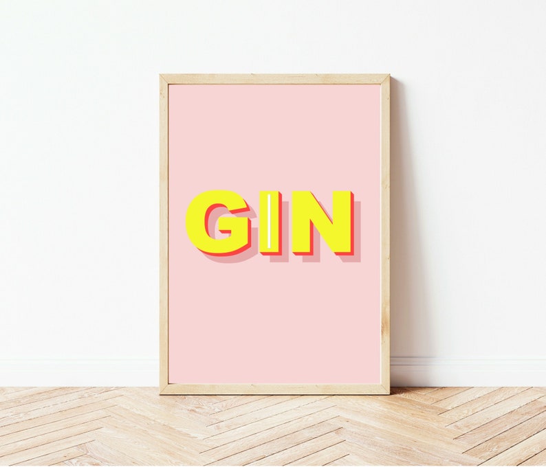 Retro Type Gin Bar Text Bold Colourful Wall Art Print Gin Etsy