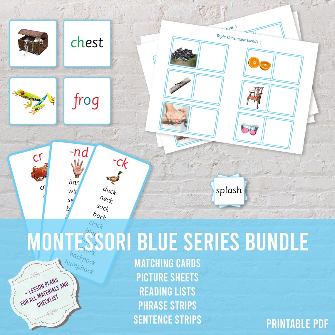 MONTESSORI BLUE SERIES Pack-blends/digraphs/trigraphs matching Cards ...