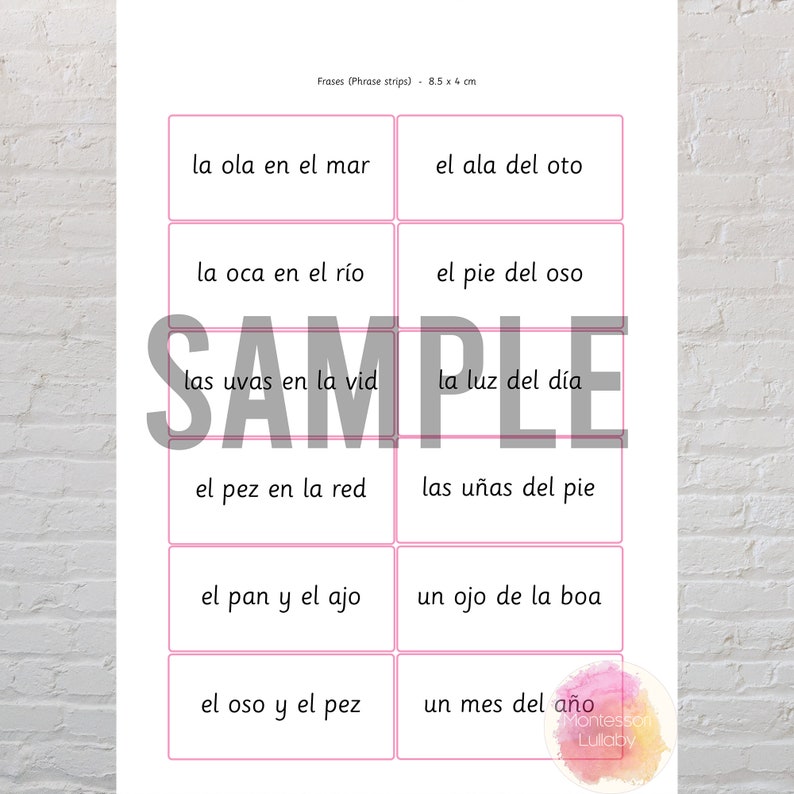 Spanish Pink Series Print Lesson plan SERIE ROSA MONTESSORI Sentences Matching Cards Digital Download Phrases