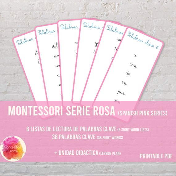 Cursive SERIE ROSA MONTESSORI Sight Words Spanish Pink Series Reading Lists  Lesson Plan Digital Download 