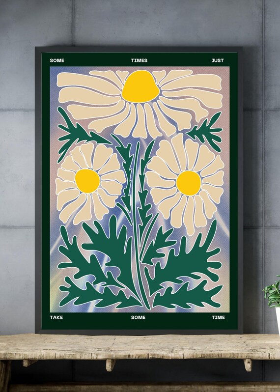 Trippy Daisy Flowers Art Print – Abstract Floral Polaroid Frame