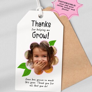 Leuke afdrukbare cadeaukaartjes met &#39;Bedankt dat je me hebt geholpen groeien&#39; - digitale download leraar waardering