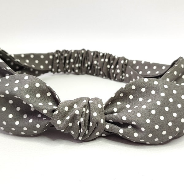 Headband with Adjustable Bow / Ladies  Children Girls Polkadot Pin Up Style Headband / Retro Style Tie Up Headband  / Elasticated Hairbands