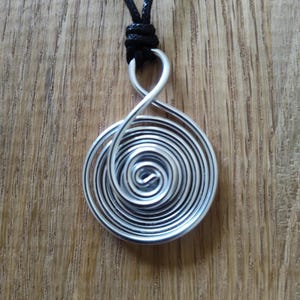 Silver Jewelry/Silver boho/Hippie Jewelry/Silver Spiral Aluminum Wire Pendant,
