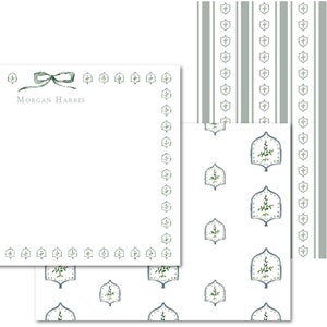 Cartes de correspondance de papeterie personnalisées | Motif vert + blanc | 4,25 × 5,5 | Cartes aquarelles