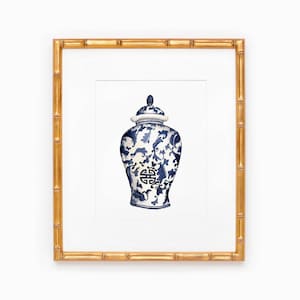 Blue and White Vase Print | Watercolor  Art Print | Grand Millennial Art | Traditional Blue and White | Blue Willow Decor | Chinoiserie