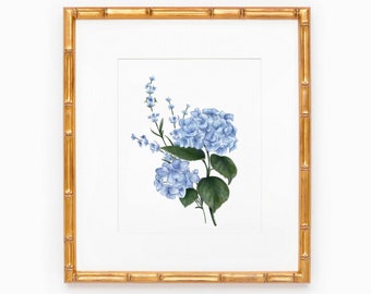 Blue Hydrangea Watercolor Print | Spring Hydrangeas | Blue Hydrangea Painting | 8x10 Art Print | Kitchen Art | Botanical Watercolor Decor