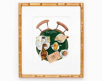 Cafe de Flore Watercolor Art Print: Parisian Cafe Breakfast