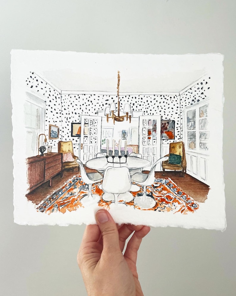 Custom Watercolor Interior Painting: Handmade Room Portrait - Etsy
