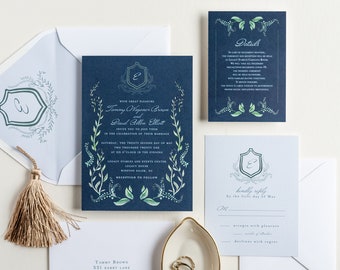 Navy Blue Wedding Invitation | Dusty Blue | Watercolor Invitation | Navy Wedding Invite | Bespoke Wedding Invitations | Dark Blue Invitation
