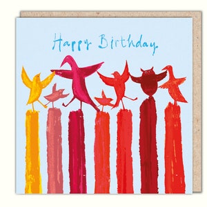 Tarjeta de felicitación de cumpleaños de Dancing Birds, 'Perch Party' de Una Joy, Paperbird
