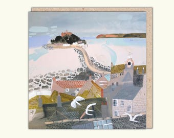 Artist's Greeting Card, 'Path to the Mount' by Janine Burrows, PaperBird. Cornwall.